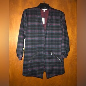 Maurices plaid open front blazer size M NWT